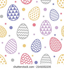 Colourful Easter pattern with bunnies and colourful eggs. Vector