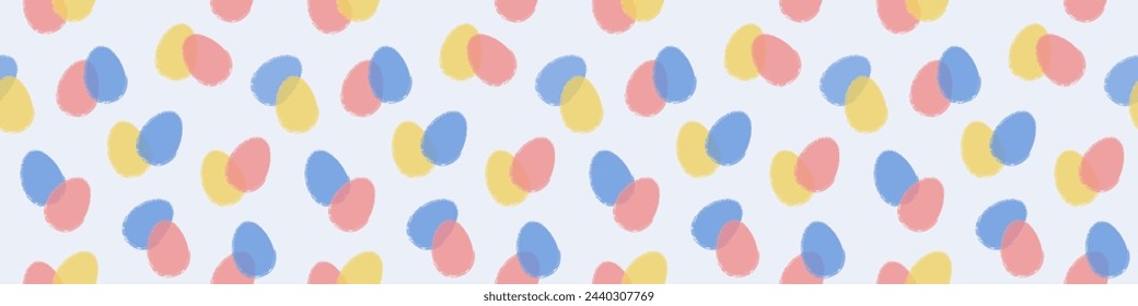 Colourful Easter seamless pattern. Banner with eggs in hand drawn style. Modern design. Vector illustration