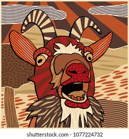 Ilustración colorida y editable del vector de la cabeza de una cabra que sangra 