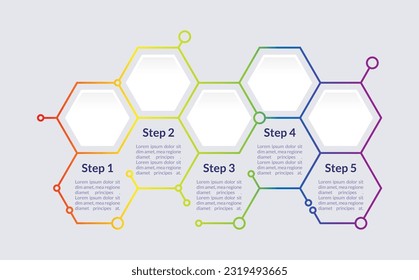 Colourful educational infographic chart design template. Media info. Abstract vector infochart with blank copy spaces. Instructional graphics with 5 step sequence. Visual data presentation