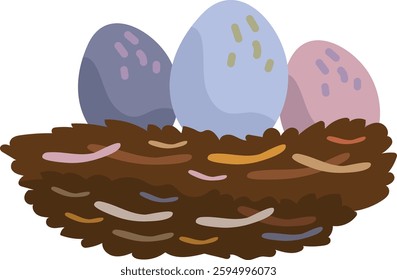 Colourful eggs sitting inside a nest