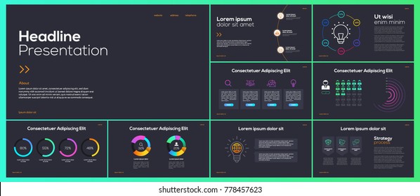 Colourful Elements of Infographics on a Dark Background. Use in Presentation Templates Graphic, Annual Report, Corporate Report, marketing, Advertising, and Banner