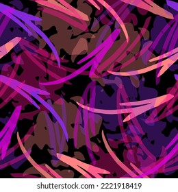 Colourful elements on dark purple wall. Grunge urban repeated backdrop for wrapping paper