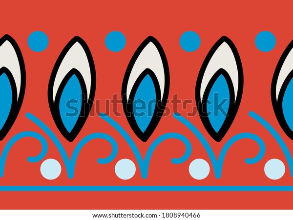 Colourful ethnic indian\
motif repeated pattern design. Elegant abstract banners, cards,\
party, divider, footer, border design. Orange, black, white ,blue\
colour design.