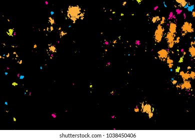 Colourful explosion of confetti. Grainy glitter and sprinkles. Abstract holiday illustration. Isolated on black background. Abstract textured isolated on white background. Vector.