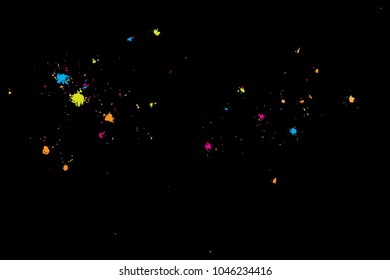 Colourful explosion of confetti. Grainy glitter and sprinkles. Abstract holiday illustration. Isolated on black background. Abstract textured isolated on white background. Vector.