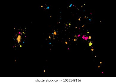 Colourful explosion of confetti. Grainy glitter and sprinkles. Abstract holiday illustration. Isolated on black background. Abstract textured isolated on white background. Vector.