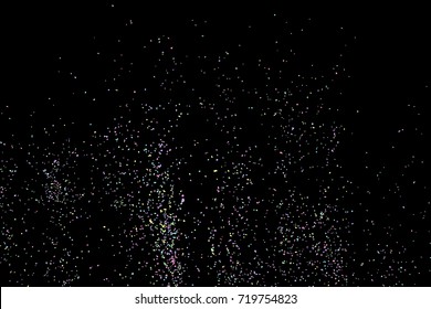 Colourful explosion of confetti. Grainy glitter and sprinkles. Abstract holiday illustration. Isolated on black background. Abstract textured isolated on white background. Vector.