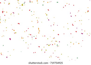 Colourful explosion of confetti. Grainy glitter and sprinkles. Abstract holiday illustration. Isolated on white background. Abstract textured isolated on white background. Vector.