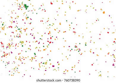 Colourful explosion of confetti. Grainy glitter and sprinkles. Abstract holiday illustration. Isolated on white background. Abstract textured isolated on white background. Vector.