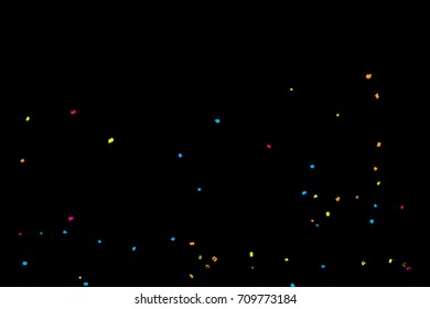 Colourful explosion of confetti. Grainy textured birthday design for greeting cards and posters, glitter design template for birthday and holidays visuals. Vector.