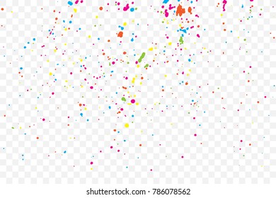 Colourful explosion of confetti. Grainy textured birthday design for greeting cards and posters, glitter design template for birthday and holidays visuals. Vector.