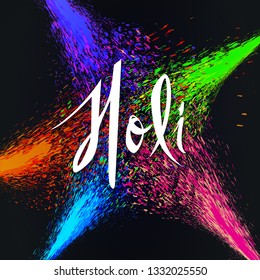 colourful explosion for holi festival, hand written holi, vector illustration