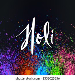 colourful explosion for holi festival, hand written holi, vector illustration
