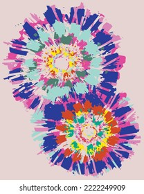 Colourful festive tie dye print. textile hippie style bleach stains.