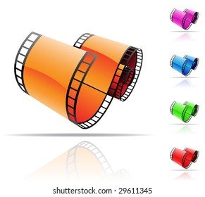 colourful film reels and reflections on white