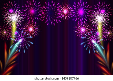 Colourful fireworks background with copy space, illustration vector.