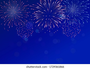 Colourful Fireworks on the dark-blue background.