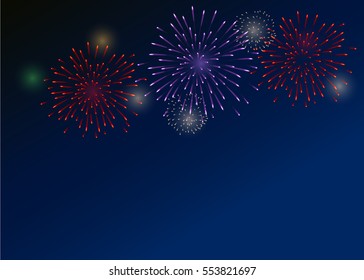 Colourful Fireworks on the dark-blue background