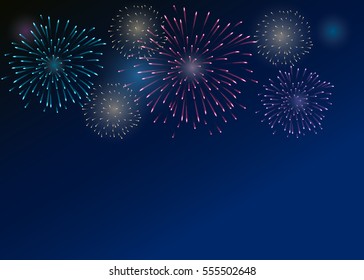 Colourful Fireworks on the dark-blue background