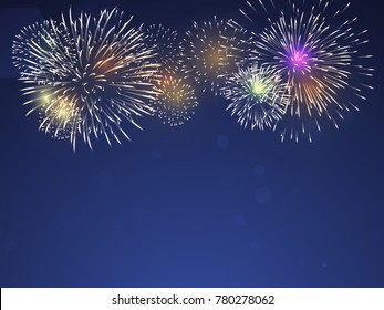 colourful  fireworks vector on twilight blue background 