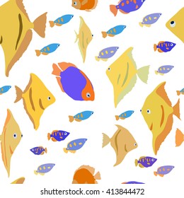 Colourful fishes seamless pattern. 