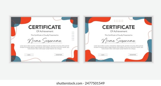 Colourful flat design modern certificate template for corporate or awards. For creative award, business, and education needs