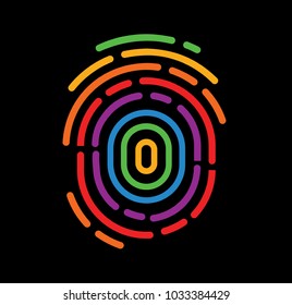 Colourful flat fingerprint in vector graphics and balck background