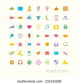 Colourful flat icon designs for mobile and web applications.