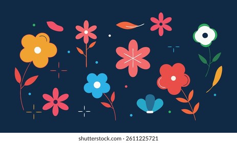 Colourful Floral Illustration, Minimal Flowers, Botanical Clipart, Decorative Nature Design