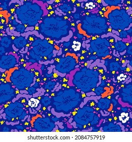 Fondo de patrón de mosaico repetido sin costuras y floridos en azul