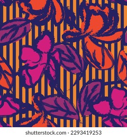 Colourful Floral striped seamless pattern design for fashion textiles and graphics