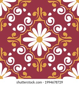 Colourful floral tiles seamless pattern