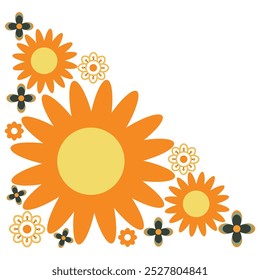 colourful flower frame corner design on white background