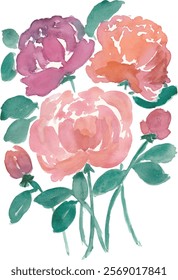 Colourful flower hand drawn watercolour illustration clipart and vector with isolated white background