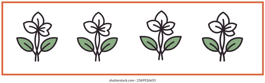 colourful flower with leaves flat minimal vector logo style silhouette collection