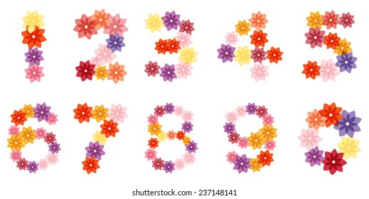 colourful flower numbers or font vector style