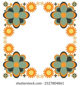 colourful flower petal frame design on white background