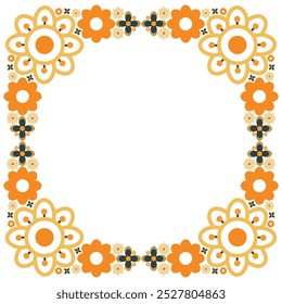 colourful flower petal frame design on white background