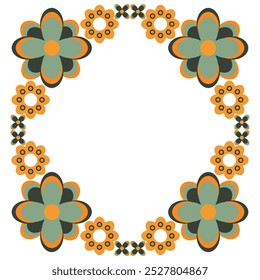 colourful flower petal frame design on white background