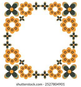colourful flower petal frame design on white background