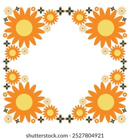 colourful flower petal frame design on white background