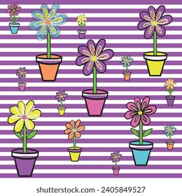 Colourful Flower ,seamless pattern ,prints background, vectors, surface patterns , Flowers ,butterfly , caterpillars ,dots, stripes, crosshetch 