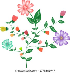 Colourful flowers with green leaves