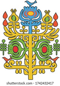Colourful Folk tree with Birds