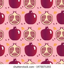 colourful food vector background illustration with oranges and garnet. colourful fresh fruit and juice vector background. fresh tasty food vector pattern background with fruit.
