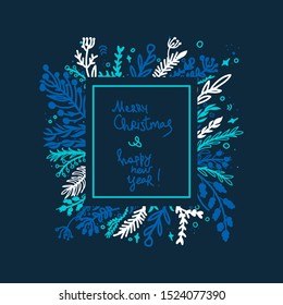 Colourful Frame floral pattern with lettering Merry Christmas and Happy New Year