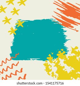 Colourful frame with the text place. Drawing created in ink sketch and doodle style. Hand drawn elements and brush strokes in bright yellow, orange, blue, green.