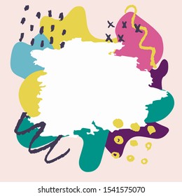 Colourful frame with the text place. Drawing created in ink sketch and doodle style. Hand drawn bright elements and brush strokes in yellow, orange, blue, green.