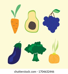 verduras frescas coloridas y conjunto de frutas